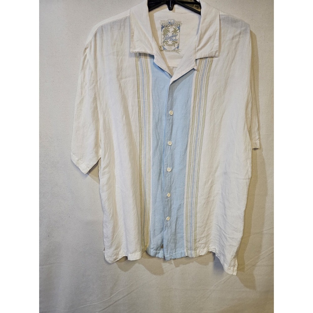 Paradise Collection Linen Mens Large Short Sleeve Button Down Shirt